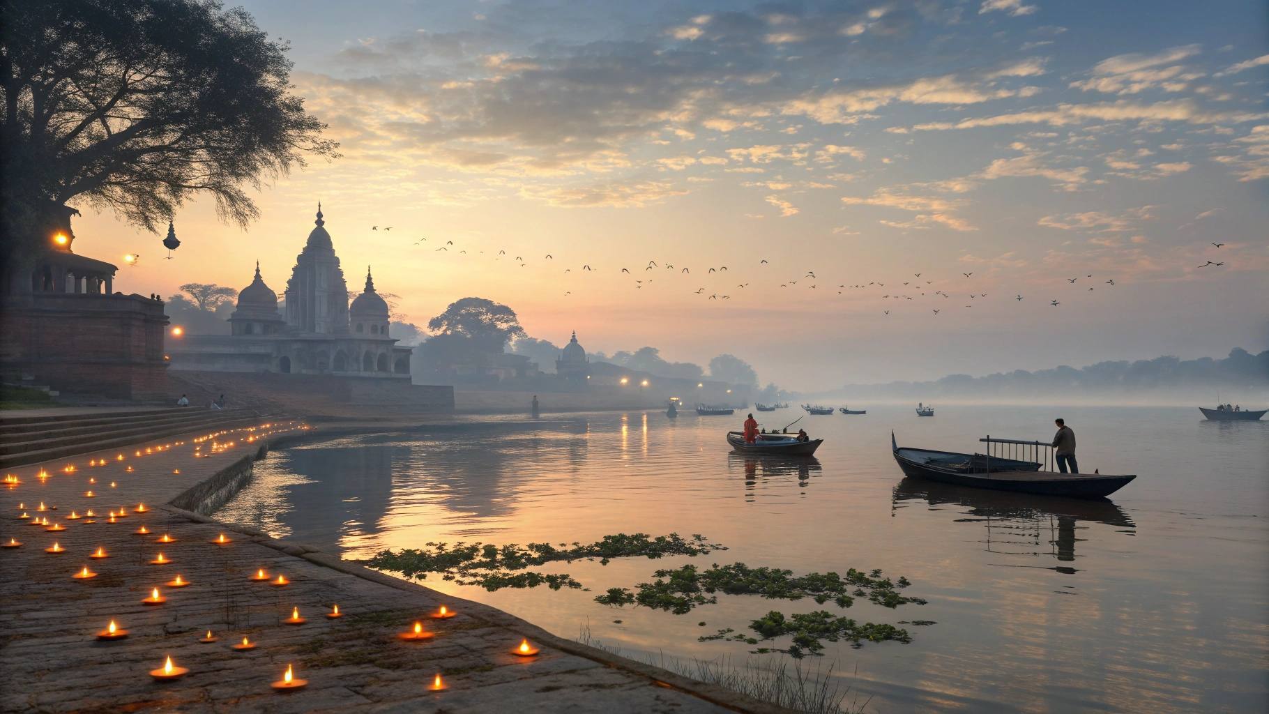 Vishram Ghat on Yamuna river at sunrise, Mathura